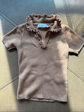 Bonpoint Girls' Brown Ruffle Collar Knit Top
